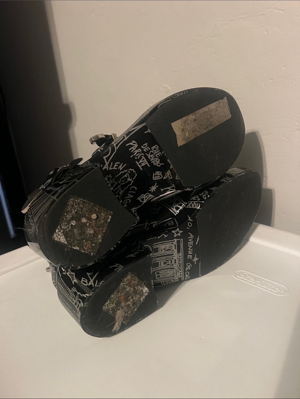 Balenciaga Black & White Graffiti Leather Ankle Shoes - Picture 6 of 12